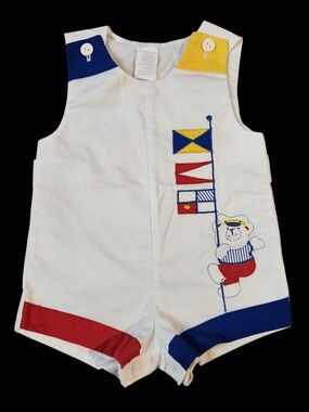 Vintage Nautical Bear Romper Pride n Joy Sailor Signal Flags Baby 9M